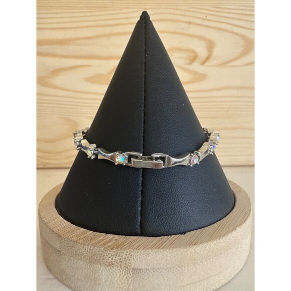 Silver-Tone Rhinestone Bracelet 6 3/4" Womens Tennis - Picture 3 of 3